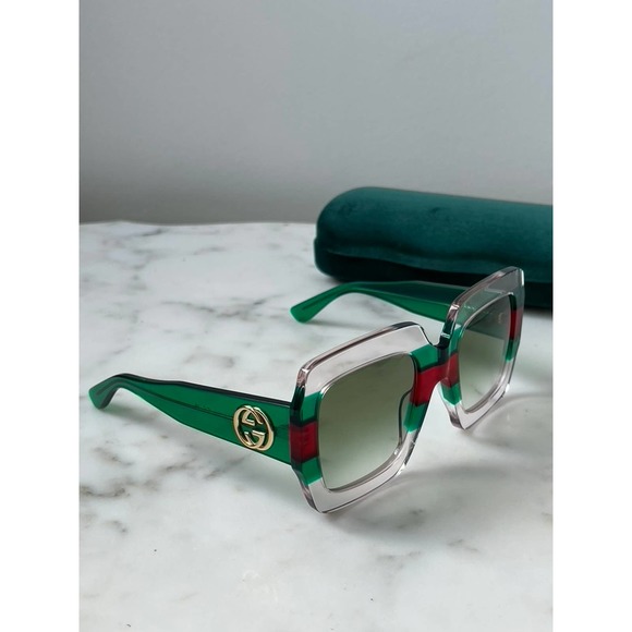 NEW Gucci GG0178S Clear Striped Oversized Square Sunglasses - Picture 6 of 8